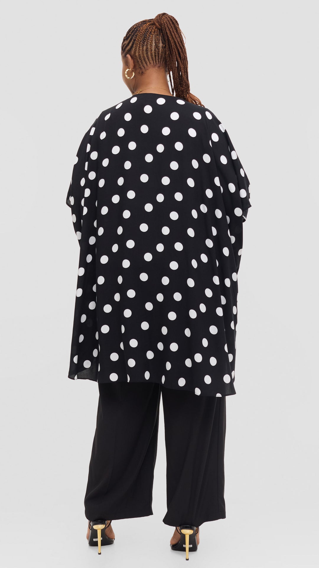 Vivo Samira Wide Kimono in Rayon - Black / White Polka Dot