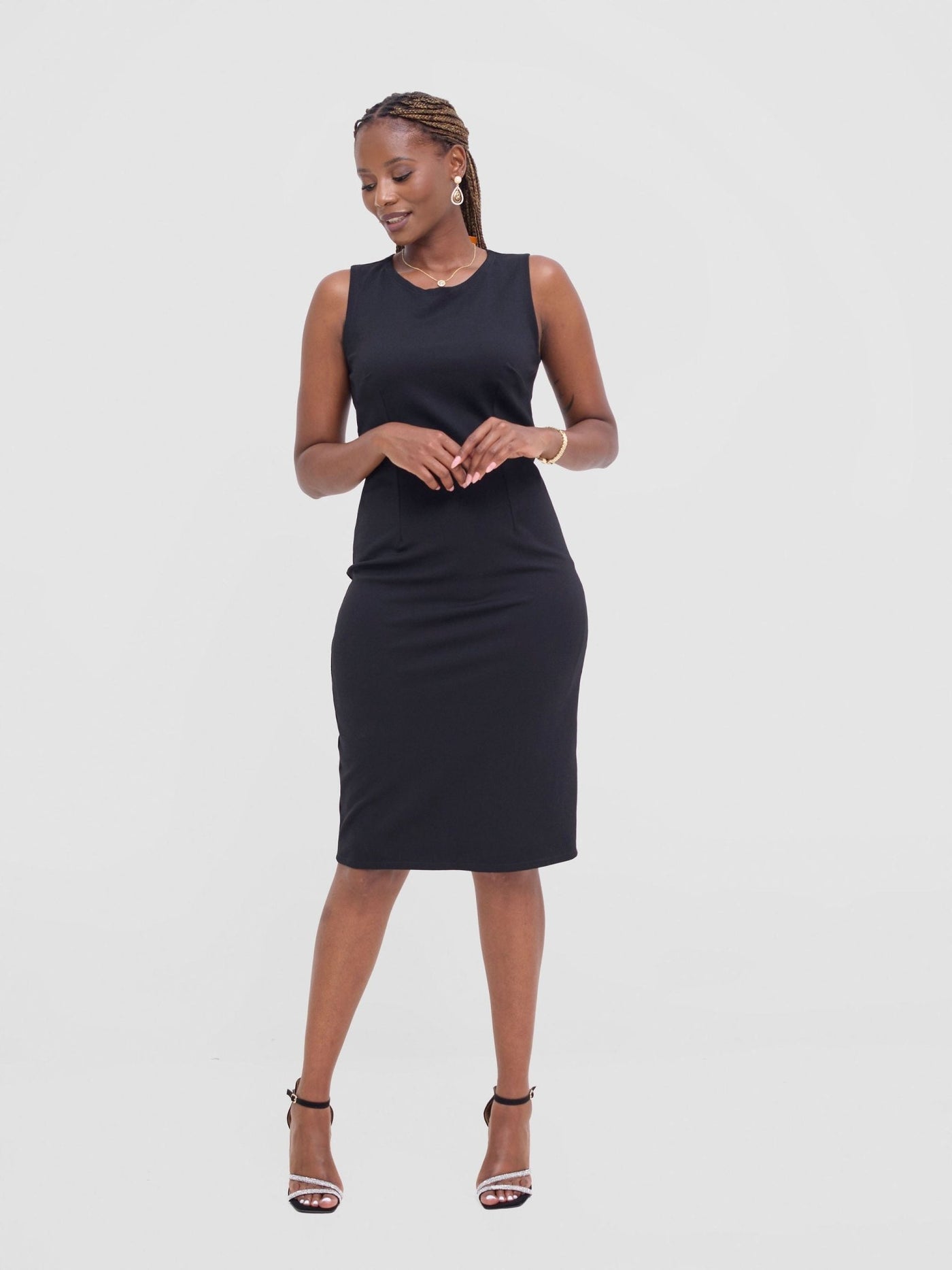 Vivo Paji Round Neck Sheath Dress - Black - Shopzetu