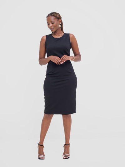 Vivo Paji Round Neck Sheath Dress - Black - Shopzetu