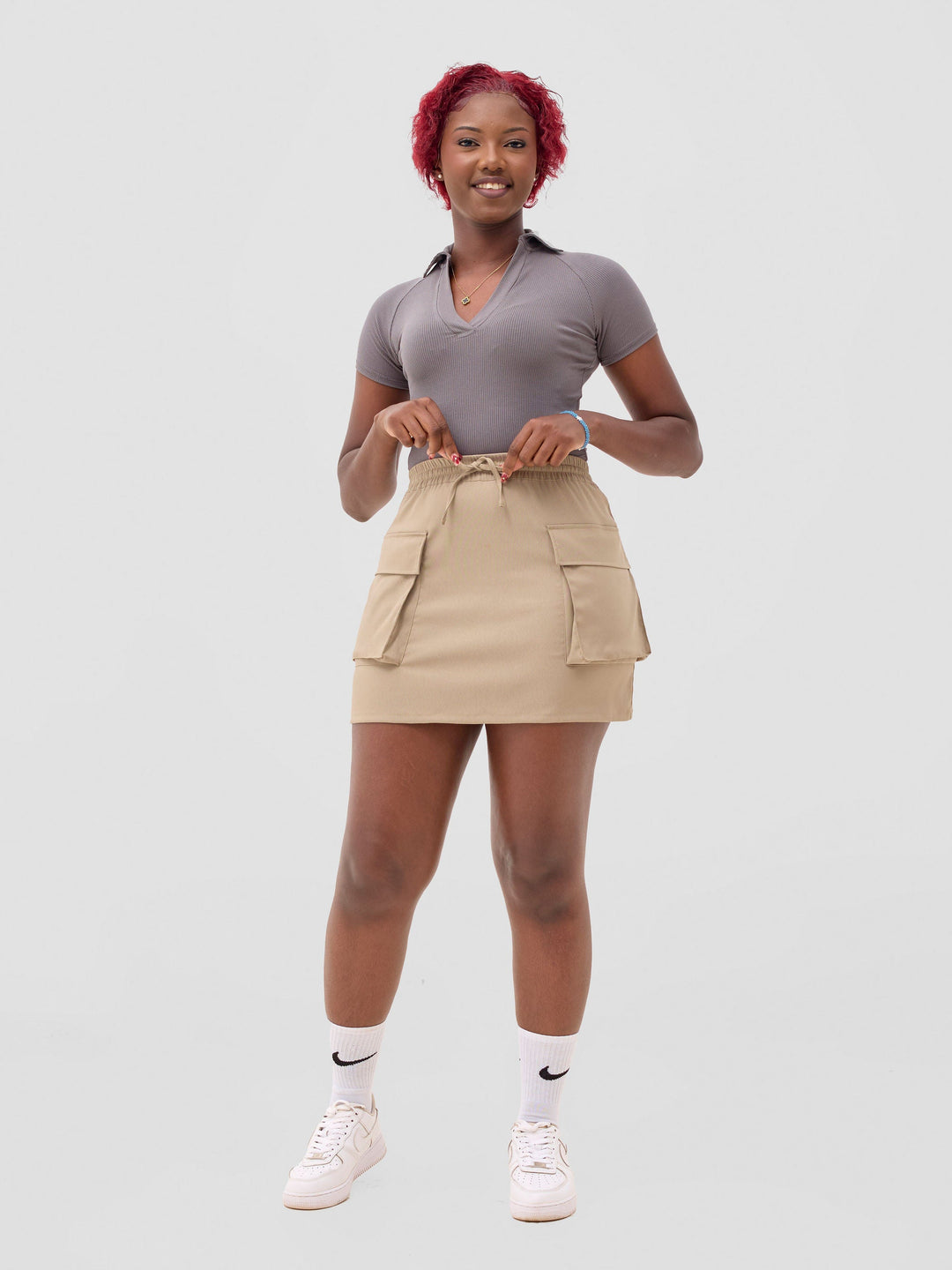 Zoya Sadira Midriff Polo T-Shirt -  Light Grey