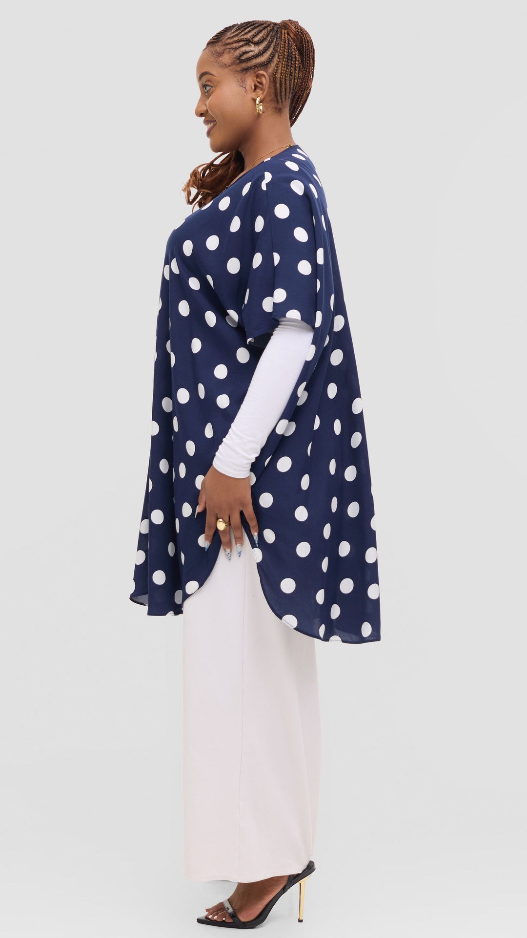 Vivo Samira Wide Kimono in Rayon - Navy / White Polka Dot