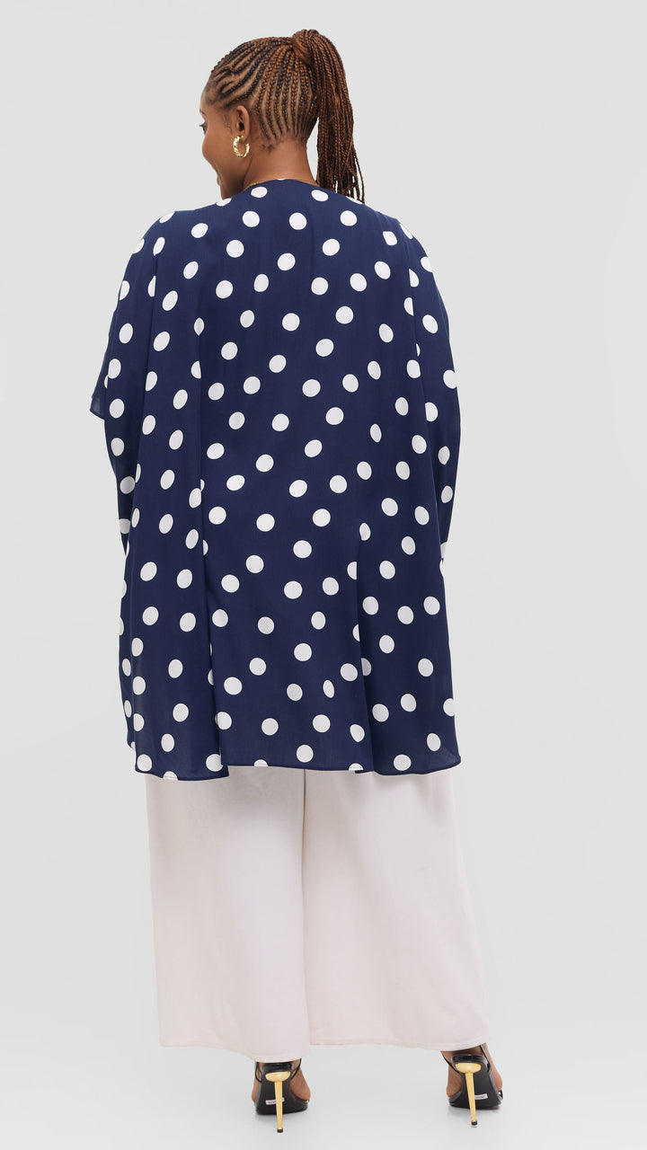 Vivo Samira Wide Kimono in Rayon - Navy / White Polka Dot
