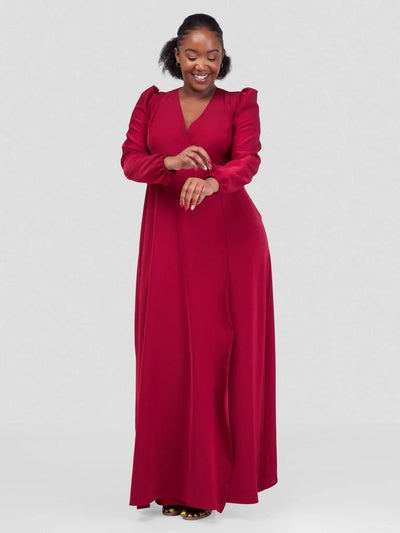 Zia Africa "Santana" Maxi Dress - Burgundy - Shopzetu
