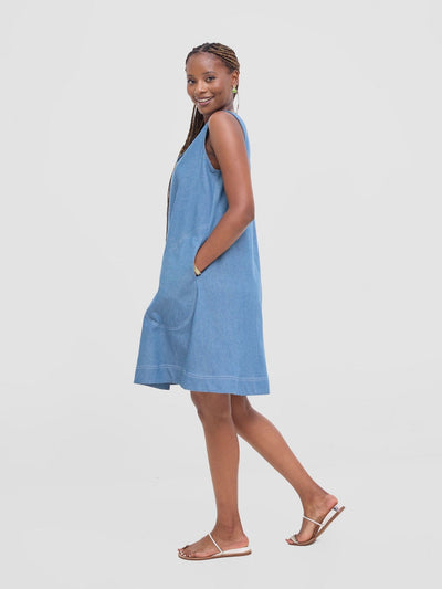 Vivo Seli V - Neck Knee Length Dress - Light Blue - Shopzetu