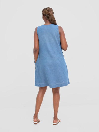 Vivo Seli V - Neck Knee Length Dress - Light Blue - Shopzetu