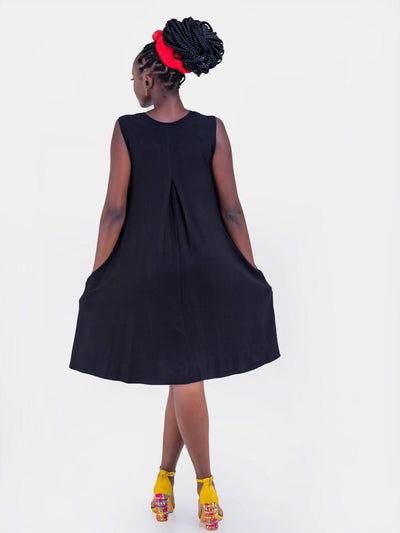 Vivo Basic Julia Back Pleat Knee Length Dress - Black - Shopzetu