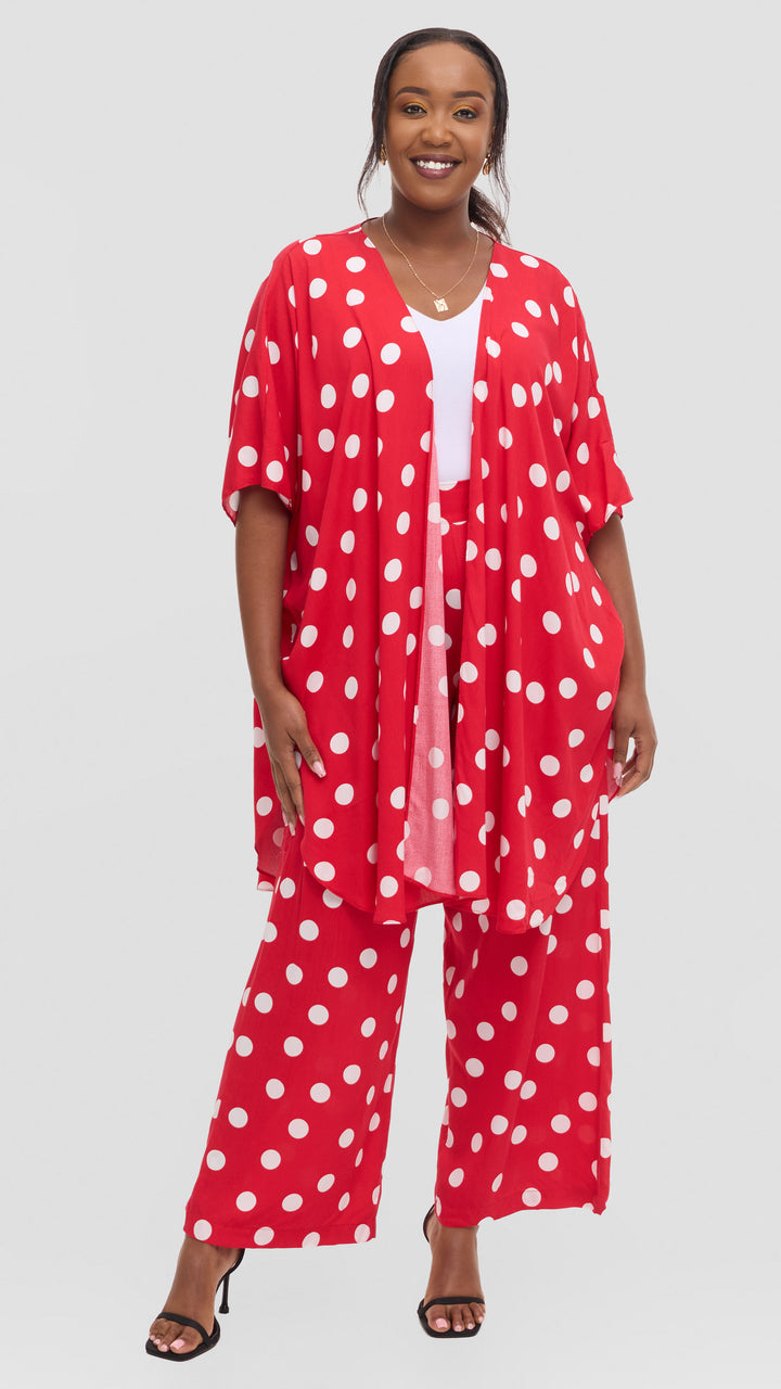 Vivo Samira Wide Kimono in Rayon - Red / White Polka Dot
