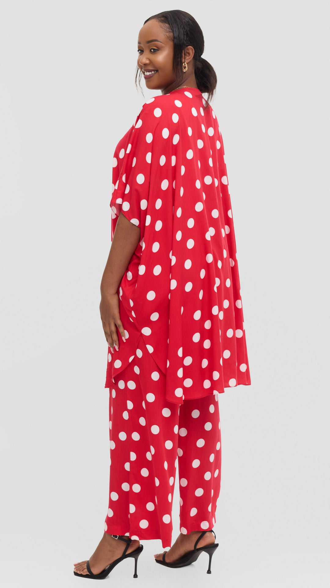 Vivo Samira Wide Kimono in Rayon - Red / White Polka Dot