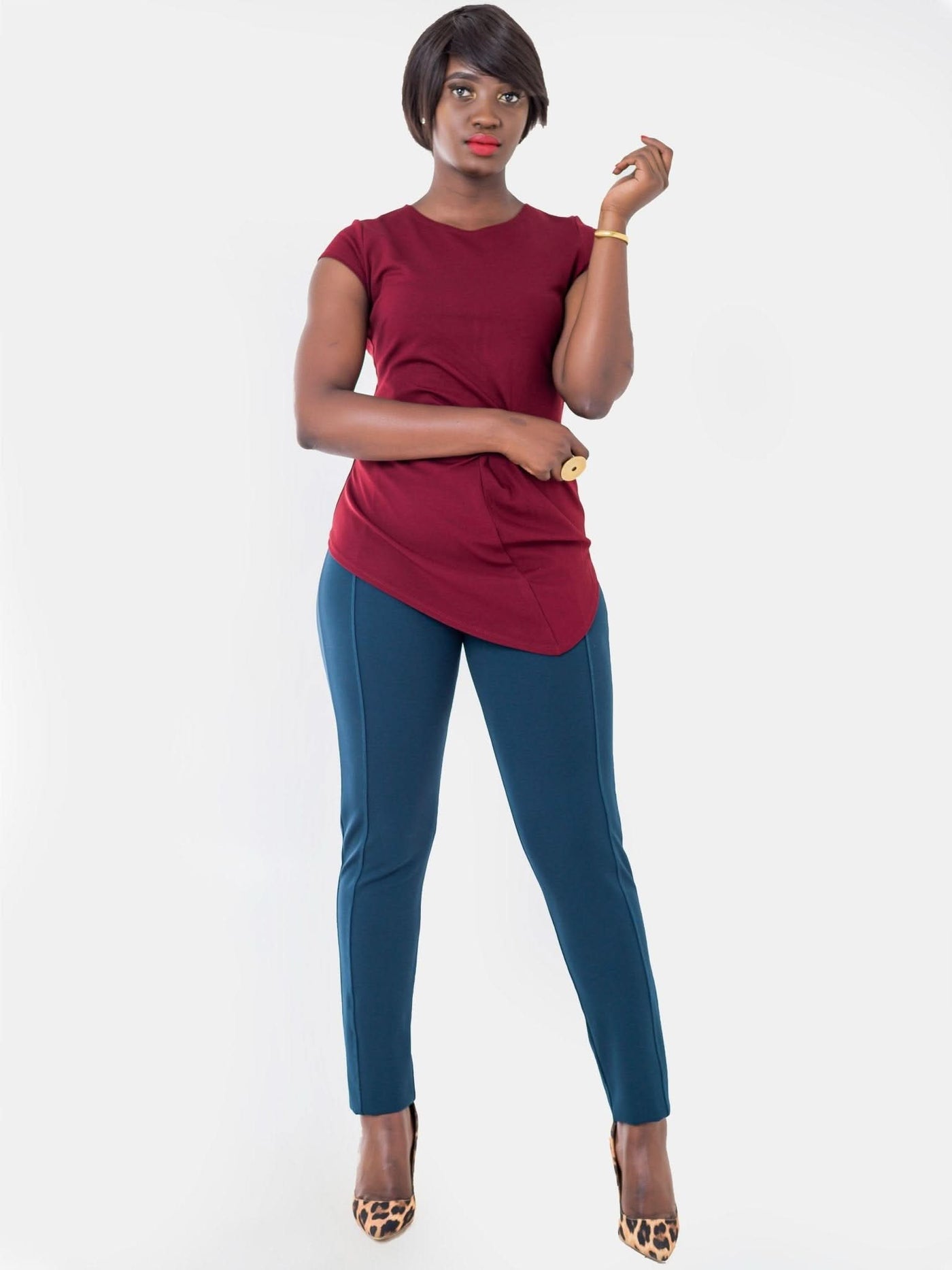 Vivo Basic Panelled Leisure Pants - Teal - Shopzetu