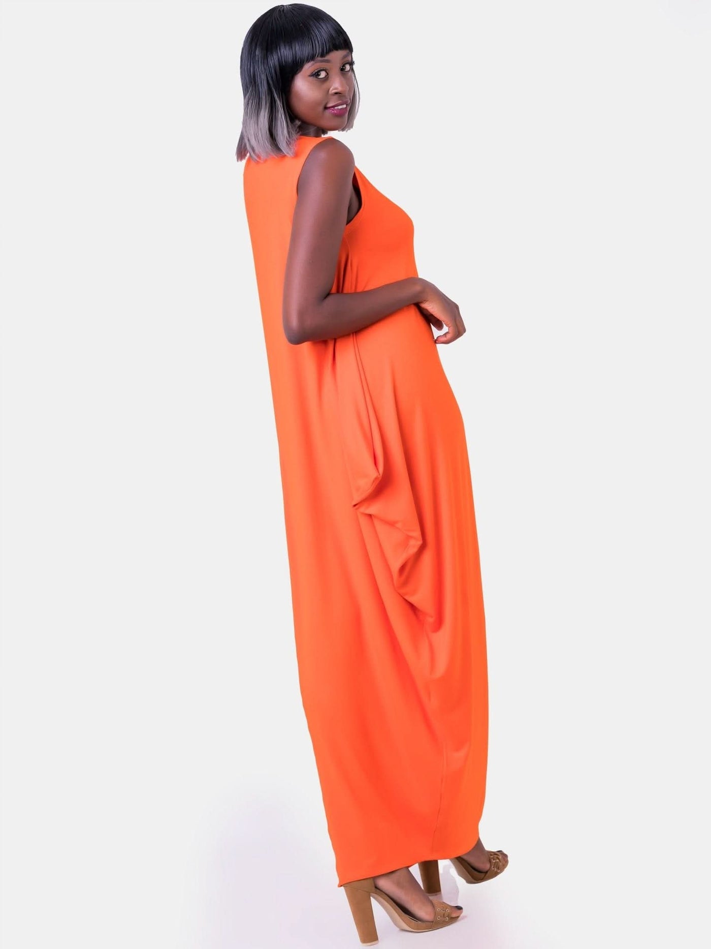 Vivo Basic Salma Maxi Boat Neck Dress - Orange - Shopzetu