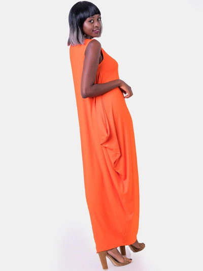 Vivo Basic Salma Maxi Boat Neck Dress - Orange - Shopzetu