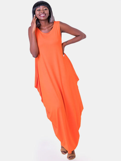 Vivo Basic Salma Maxi Boat Neck Dress - Orange - Shopzetu