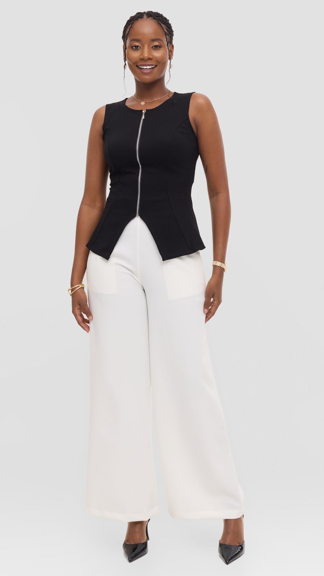 Vivo Sleeveless Vest in Ponte - Black