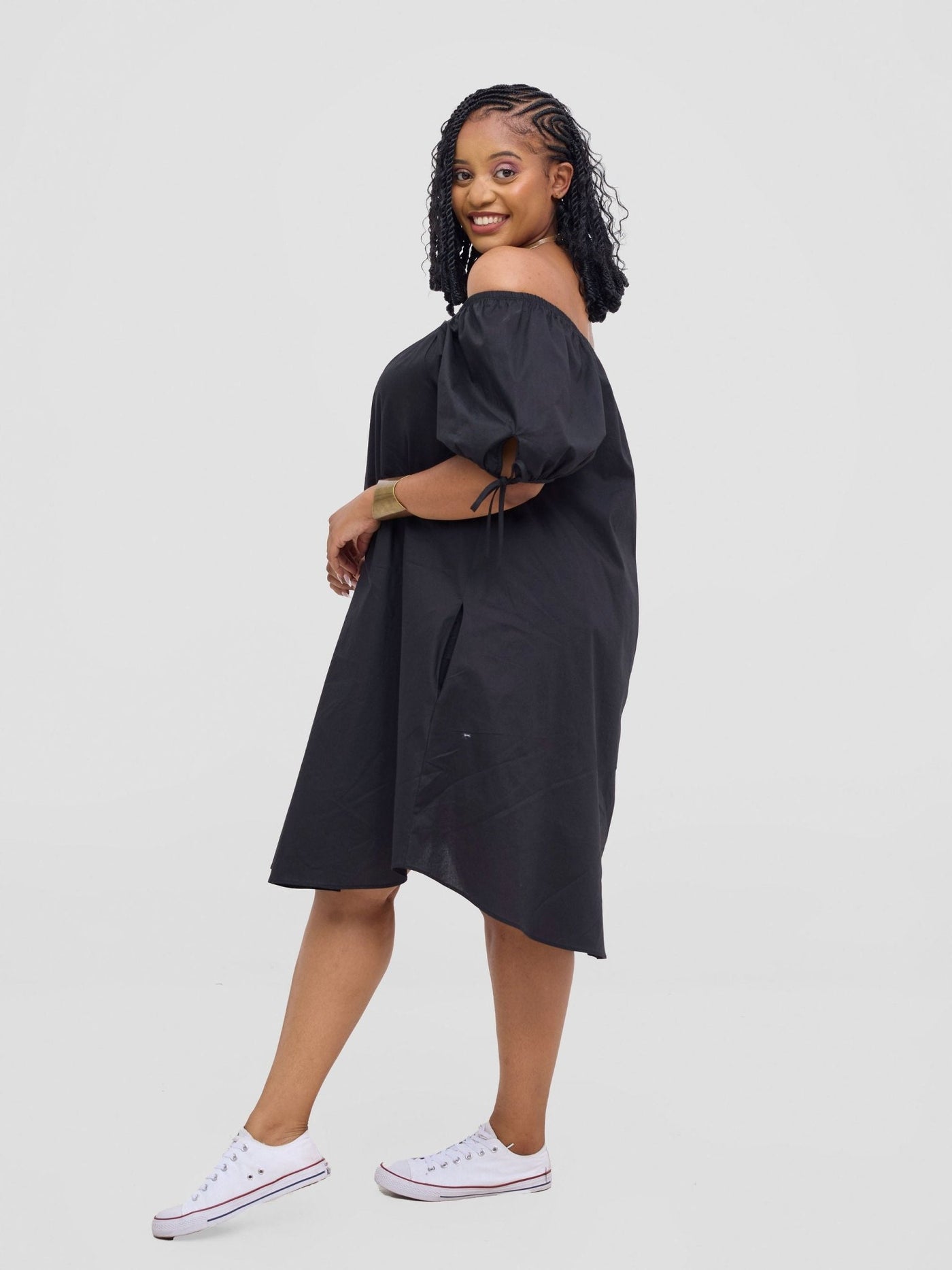 Safari Tawi Off - Shoulder Dress - Black - Shopzetu