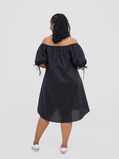 Safari Tawi Off - Shoulder Dress - Black - Shopzetu