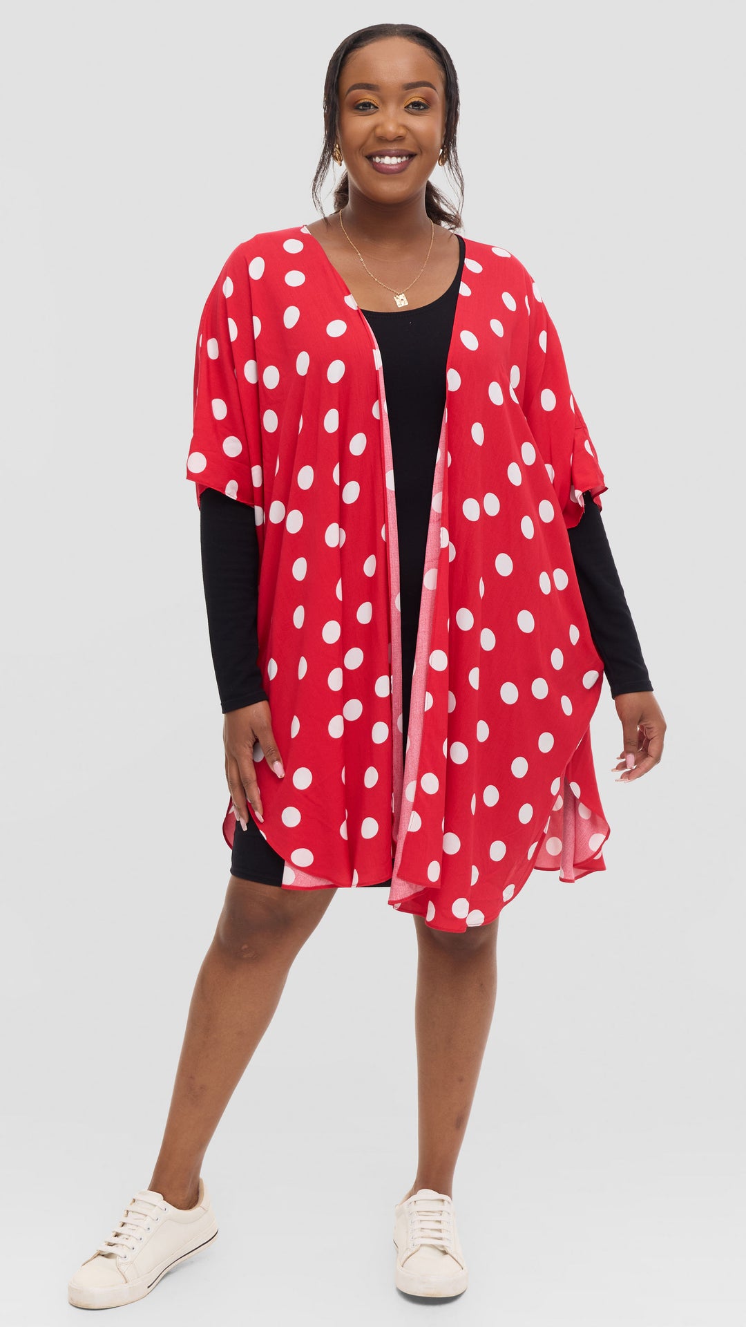 Vivo Samira Wide Kimono in Rayon - Red / White Polka Dot