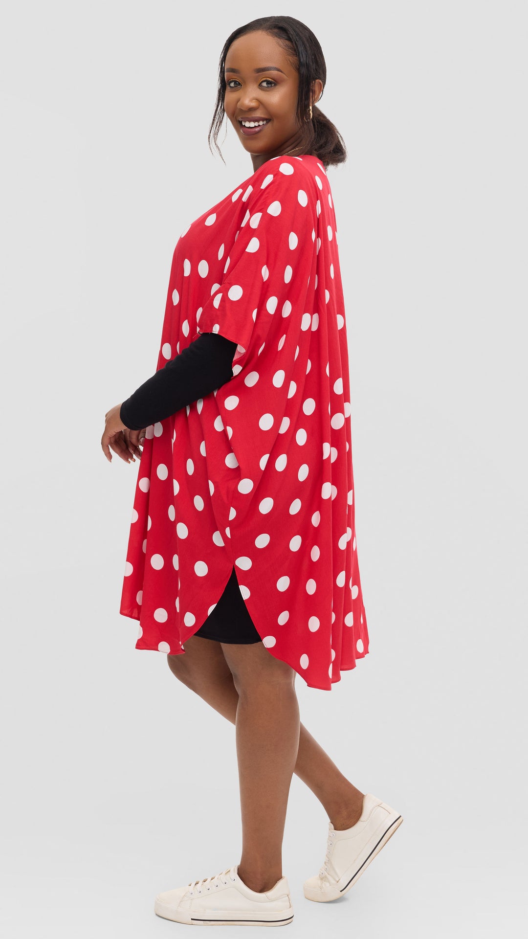 Vivo Samira Wide Kimono in Rayon - Red / White Polka Dot