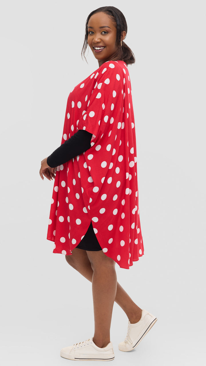 Vivo Samira Wide Kimono in Rayon - Red / White Polka Dot
