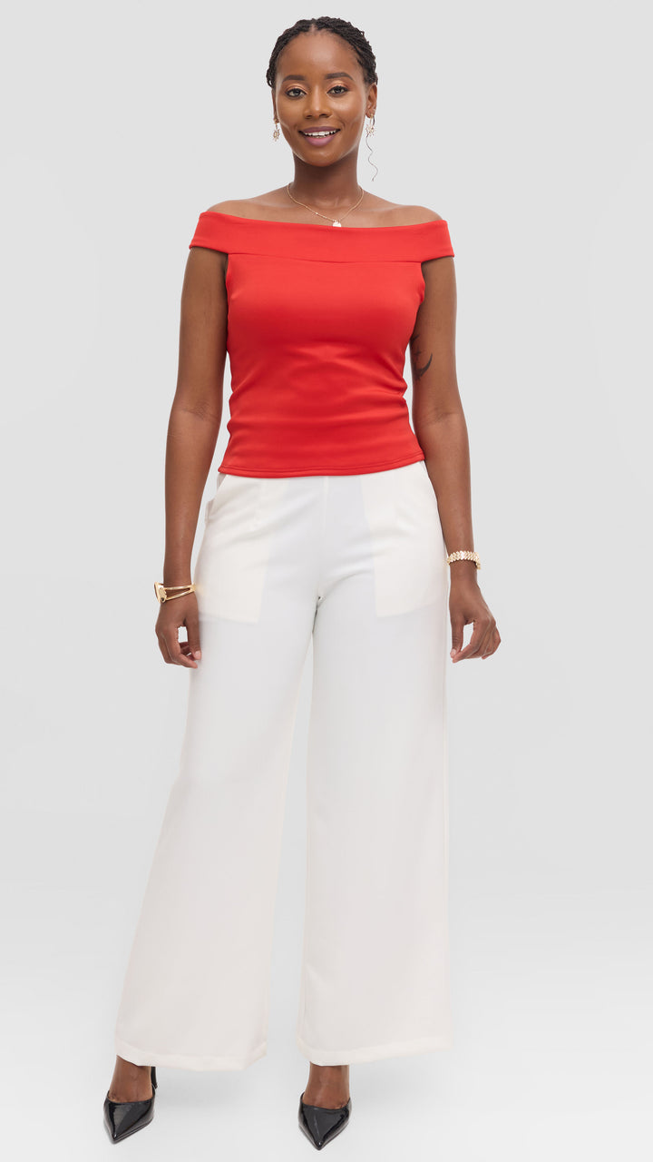 Vivo Boat Neck Top in Scuba - Red
