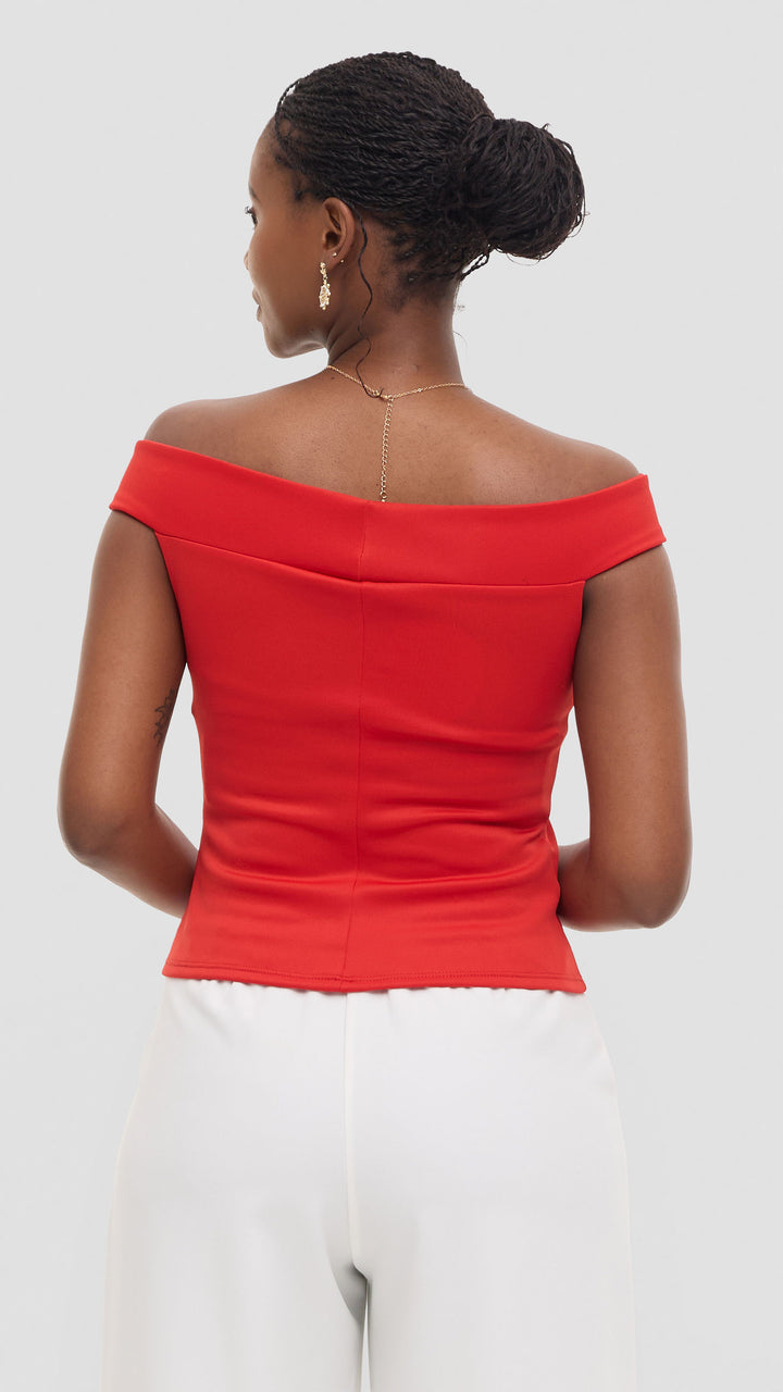 Vivo Boat Neck Top in Scuba - Red