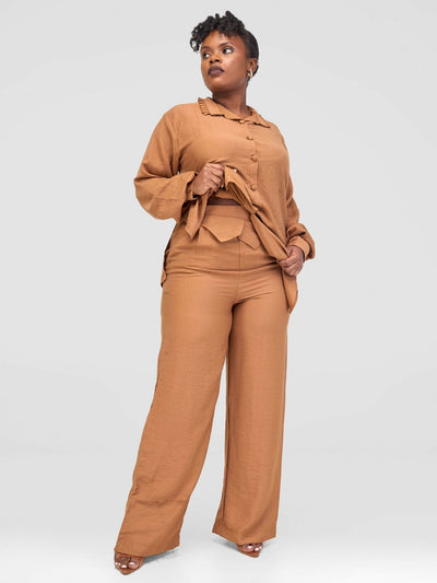 Inroses Linen Pant Set - Nude / Brown - Shopzetu