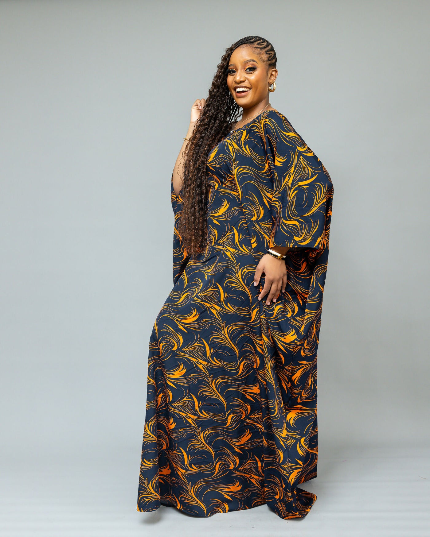 African Yuva Serenity Kaftan Dress - Navy Blue