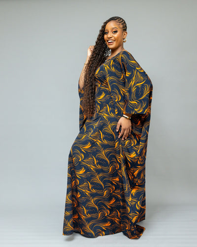 African Yuva Serenity Kaftan Dress - Navy Blue