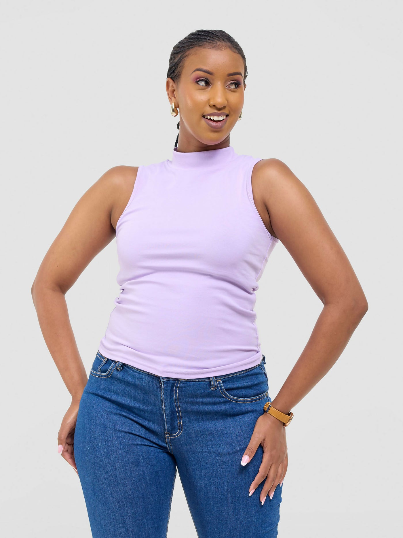 Anel's Knitwear Sleeveless Turtle Neck Top - Lilac - Shopzetu