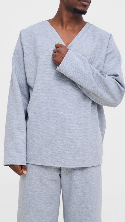 Shiv & Shikie X Safari V - Neck Long Sleeve T-shirt - Light Grey - Shopzetu