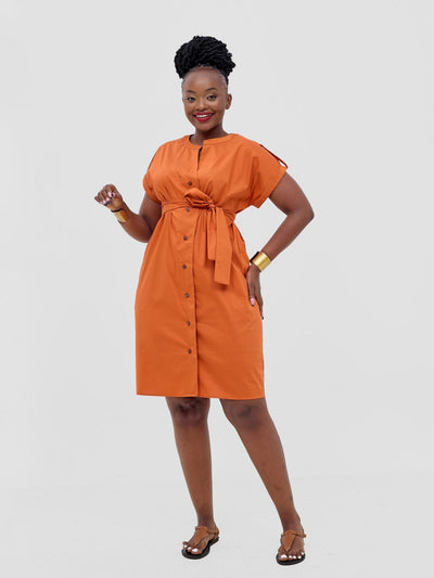 Safari Zene Drop Shoulder Above Knee Dress - Rust - Shopzetu