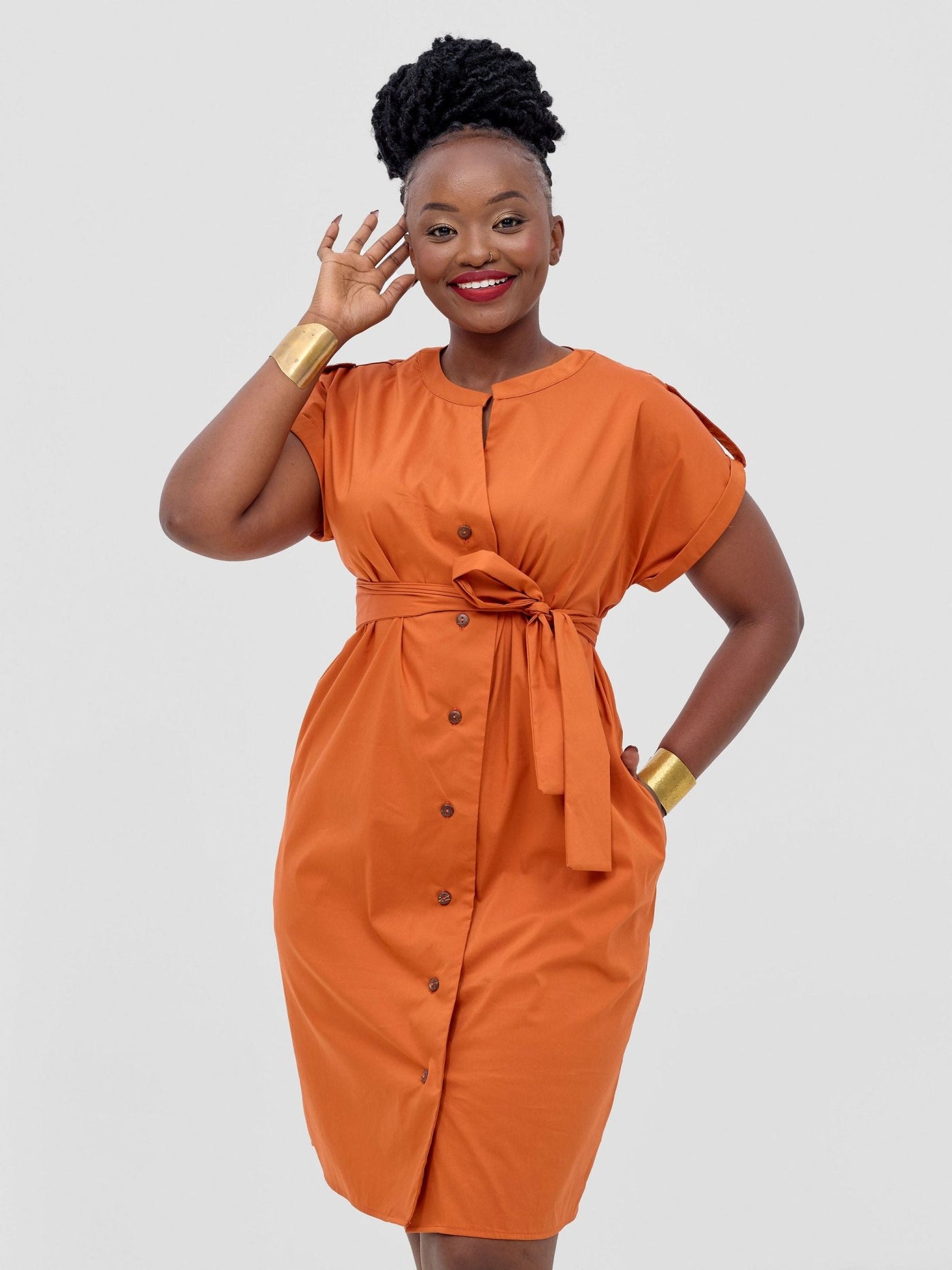 Safari Zene Drop Shoulder Above Knee Dress - Rust - Shopzetu