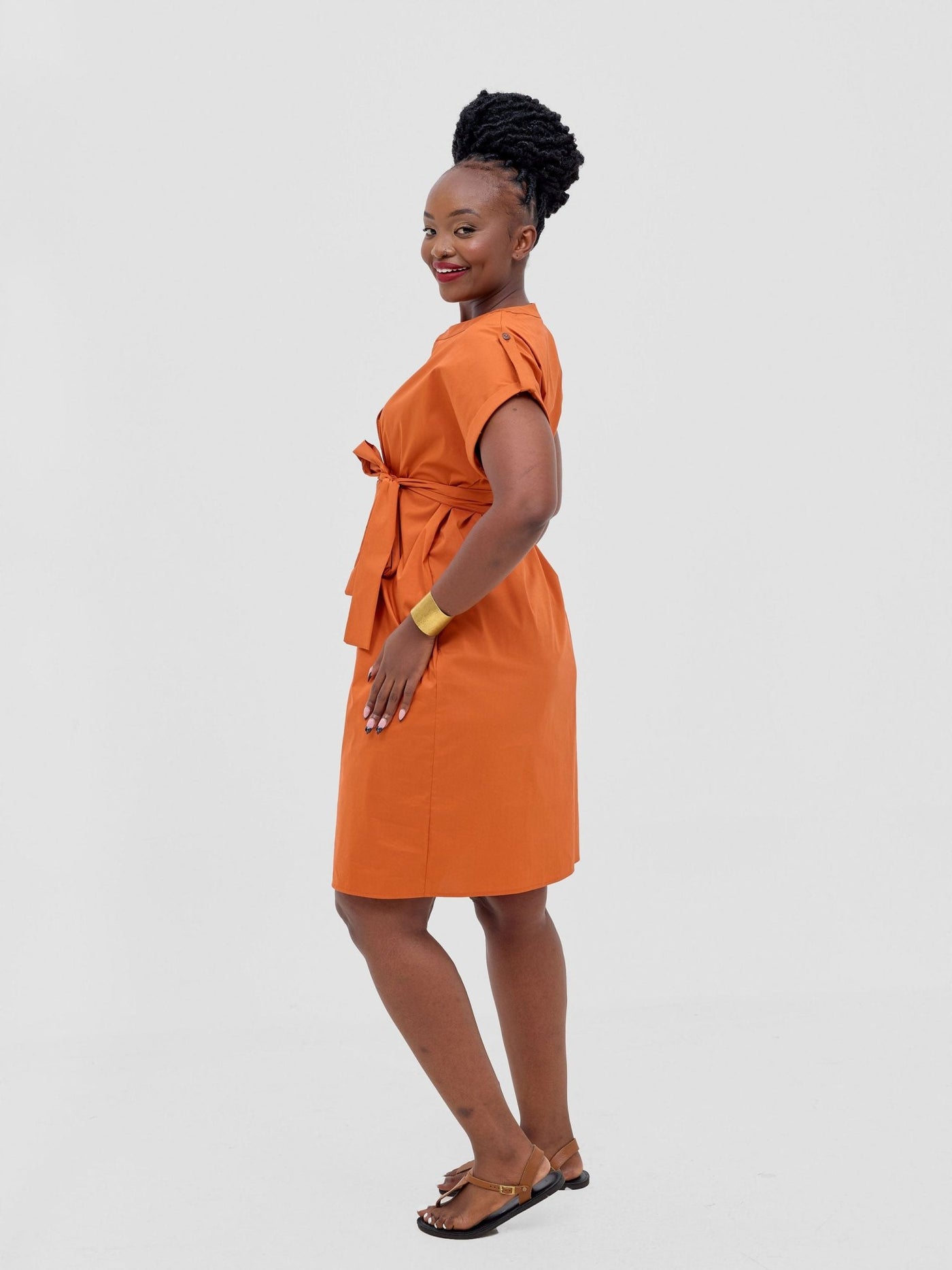 Safari Zene Drop Shoulder Above Knee Dress - Rust - Shopzetu