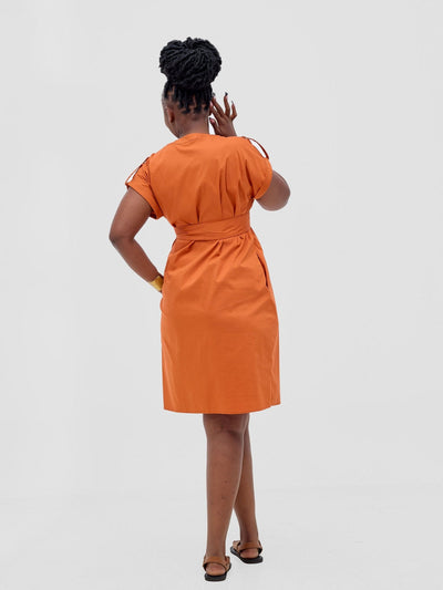Safari Zene Drop Shoulder Above Knee Dress - Rust - Shopzetu