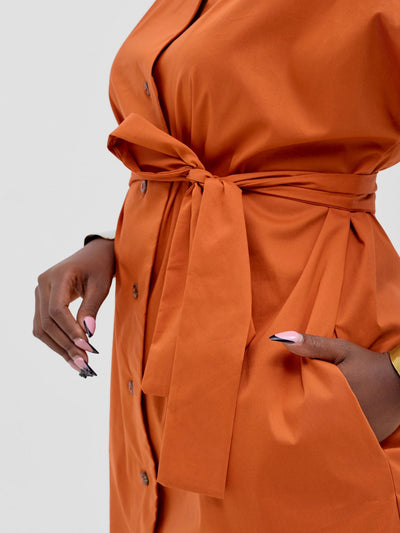 Safari Zene Drop Shoulder Above Knee Dress - Rust - Shopzetu