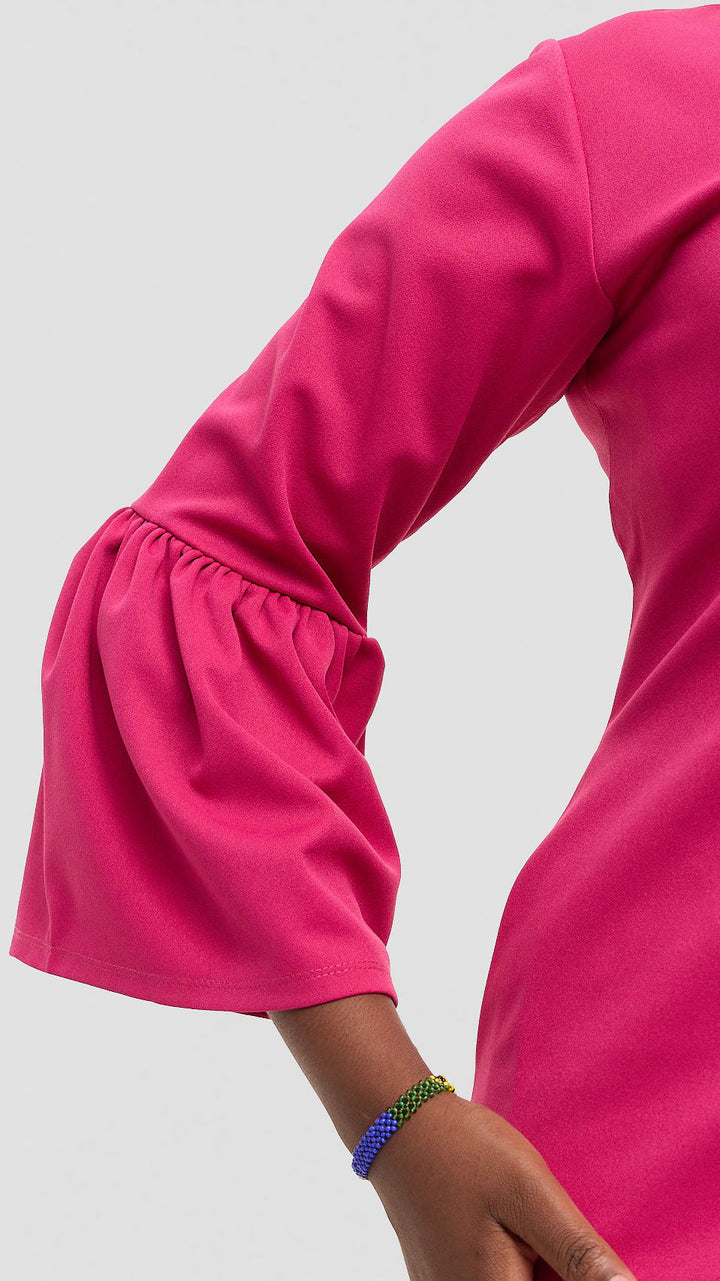Anzo Shift Dress With Puffed Sleeves - Hot Pink