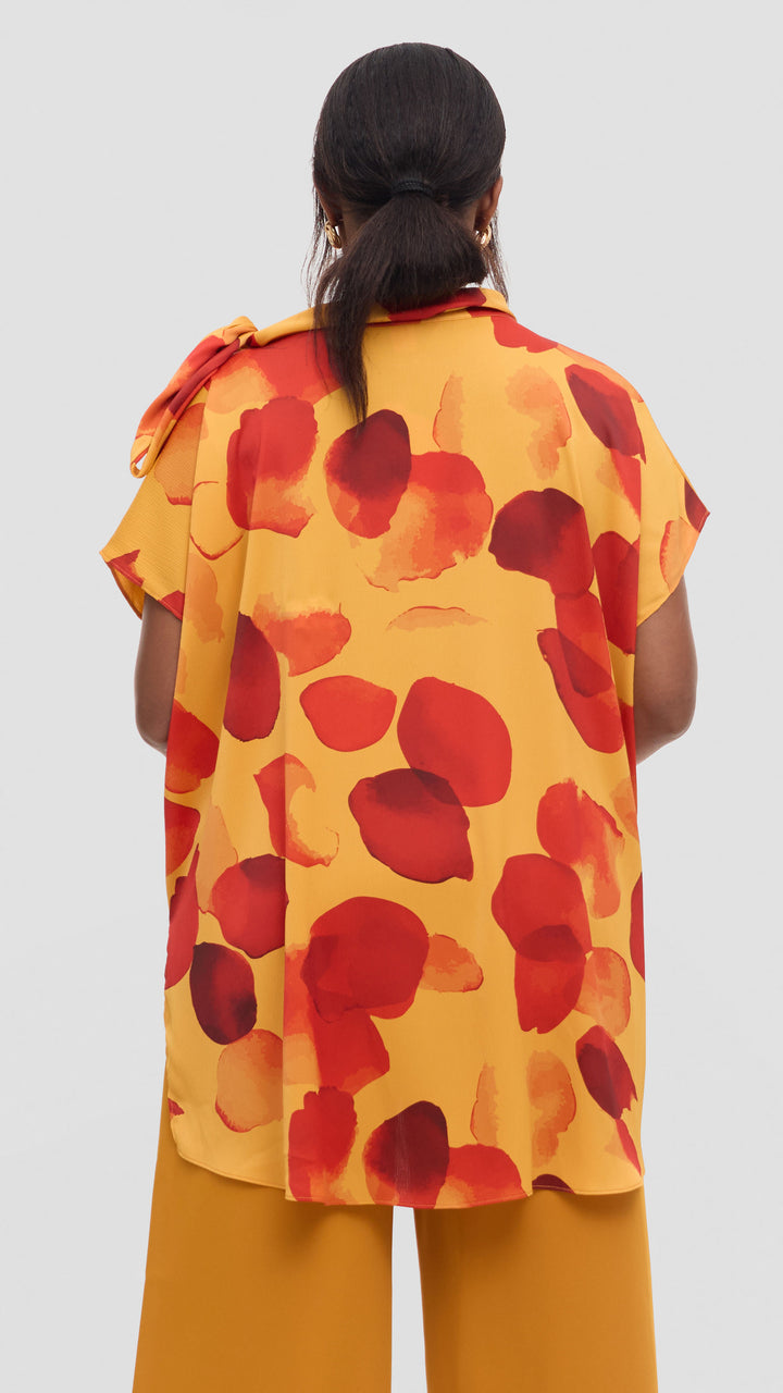 Vivo Takali Tunic Top in Satin - Mustard / Red Arisi Print