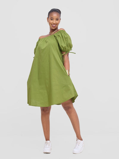 Safari Tawi Off - Shoulder Dress - Green - Shopzetu