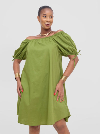 Safari Tawi Off - Shoulder Dress - Green - Shopzetu