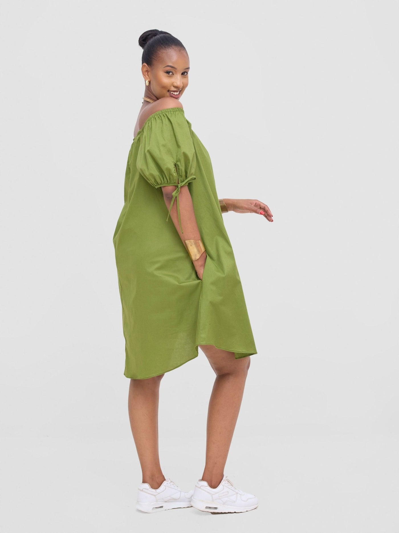 Safari Tawi Off - Shoulder Dress - Green - Shopzetu