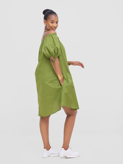 Safari Tawi Off - Shoulder Dress - Green - Shopzetu