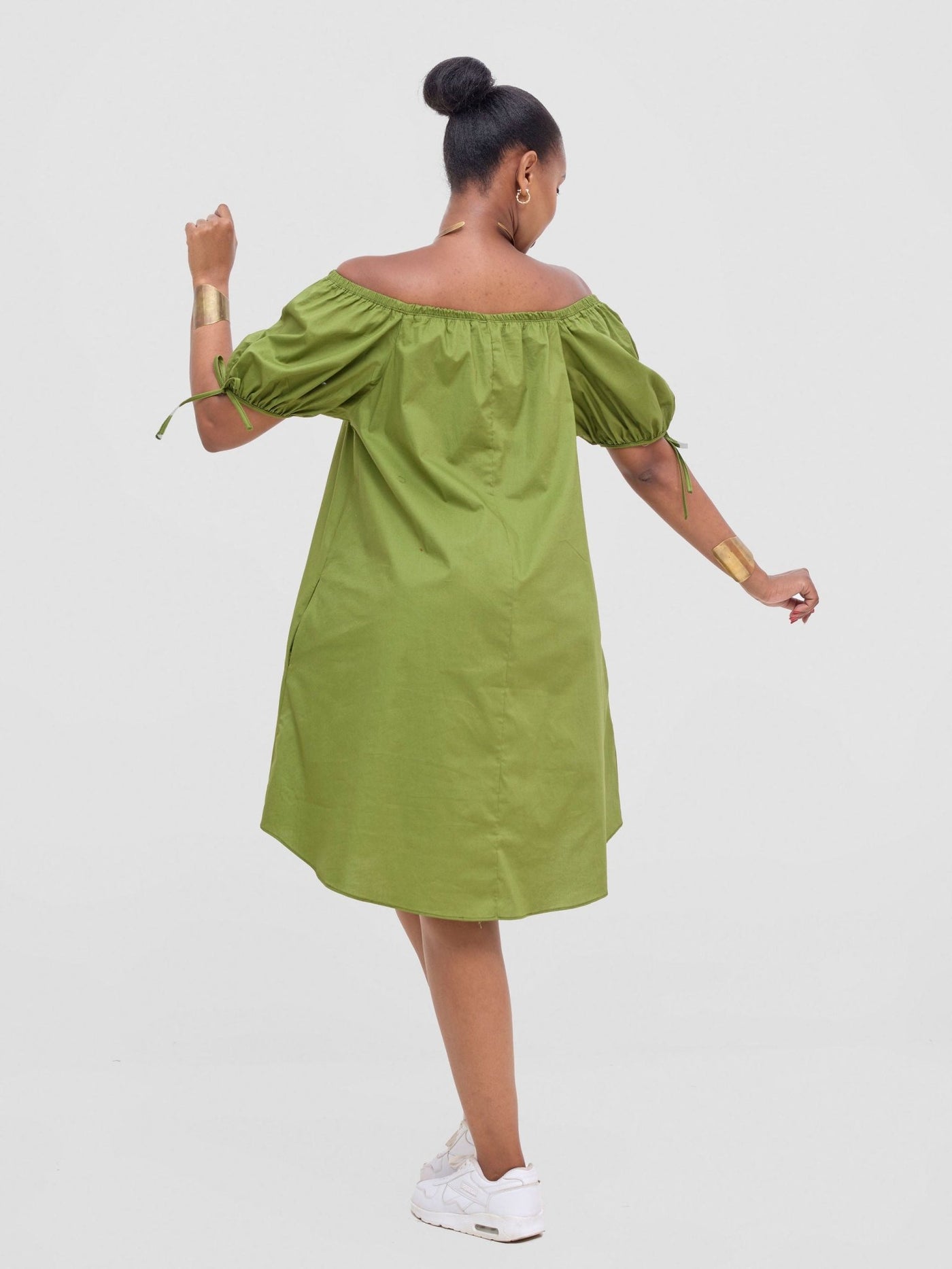 Safari Tawi Off - Shoulder Dress - Green - Shopzetu