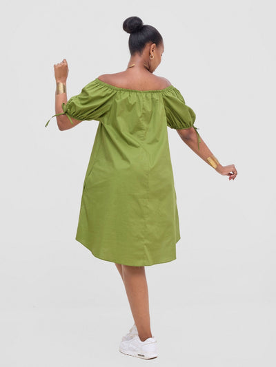 Safari Tawi Off - Shoulder Dress - Green - Shopzetu