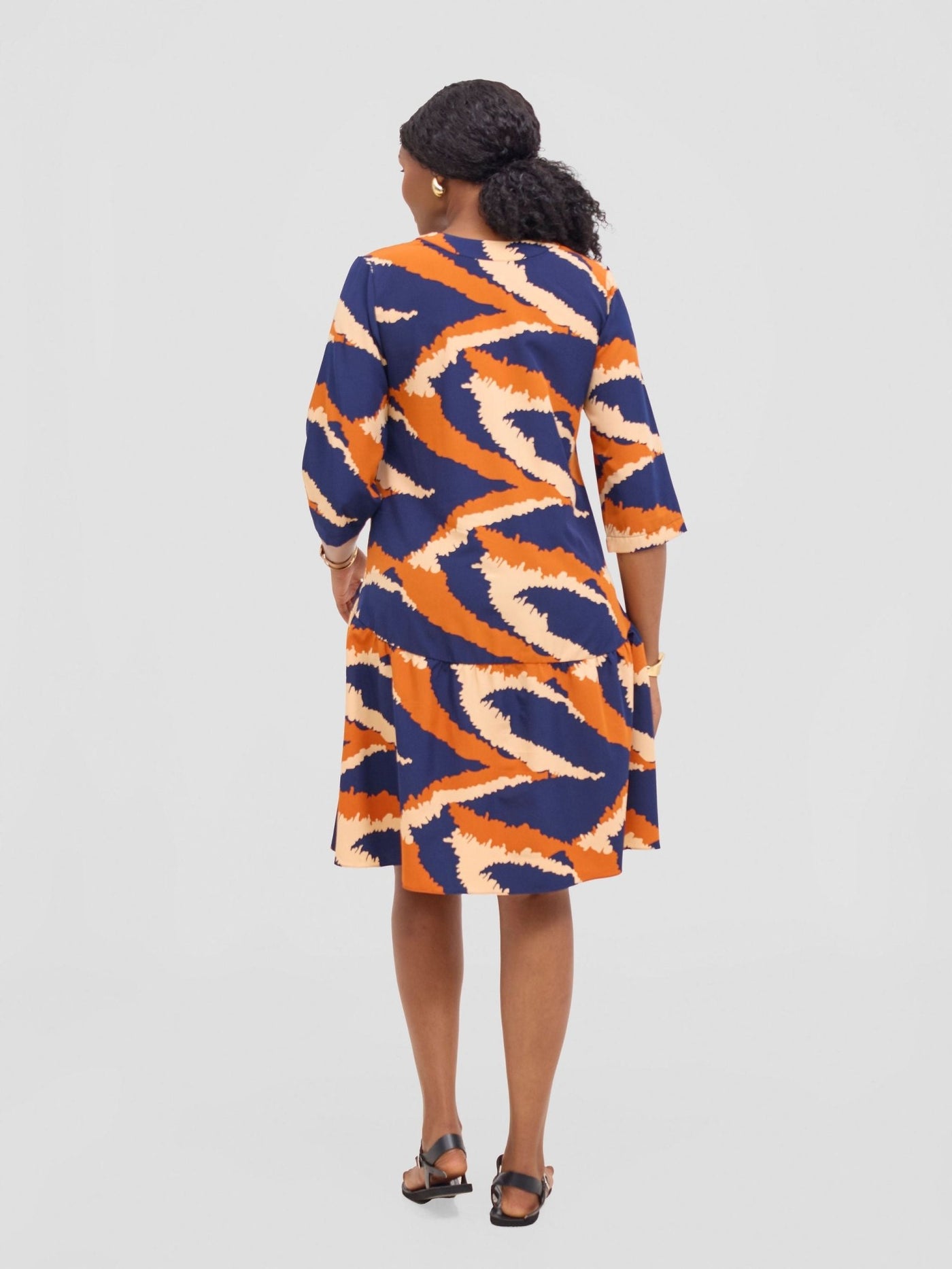 Vivo Reba Gathered Dress - Navy / Rust Eba Print - Shopzetu