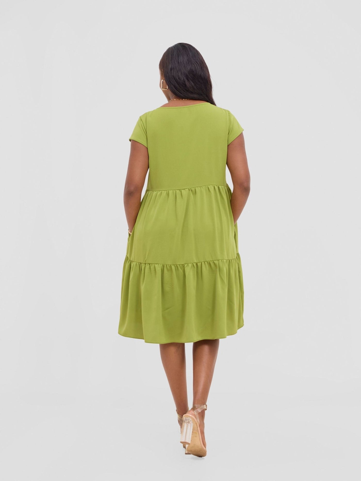 Vivo Pelia Round Neck Dress - Olive - Shopzetu