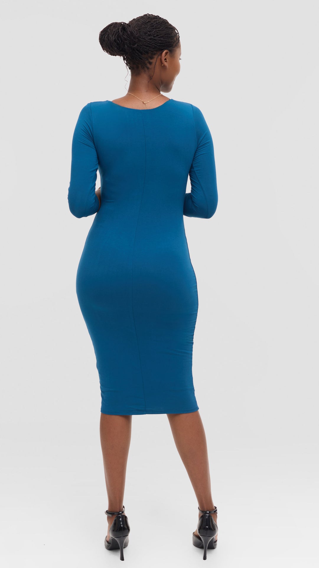 Vivo Basic 3/4 Sleeve Double Layered Bodycon Dress - Teal