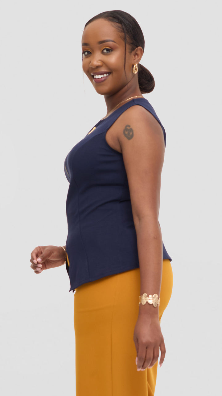 Vivo Sleeveless Vest in Ponte - Navy