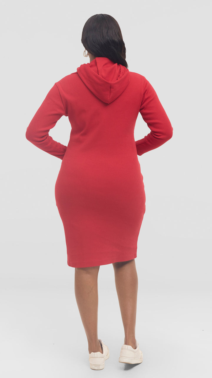 The Scarlet Ember Hooded Knit Dress - Red