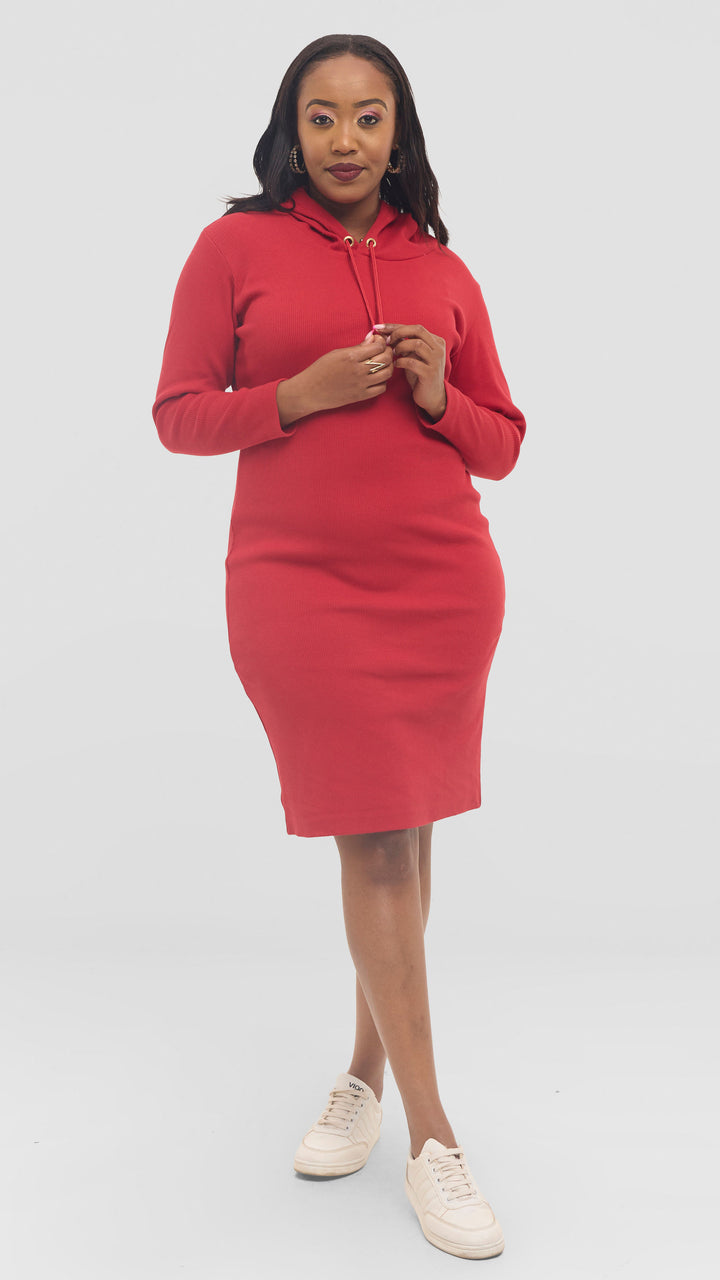 The Scarlet Ember Hooded Knit Dress - Red