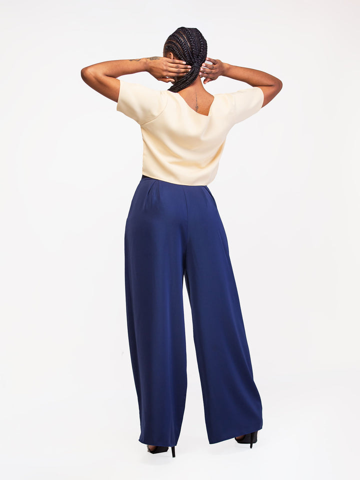 Da'Joy Fashions Elara Pant Set - Beige / Navy Blue
