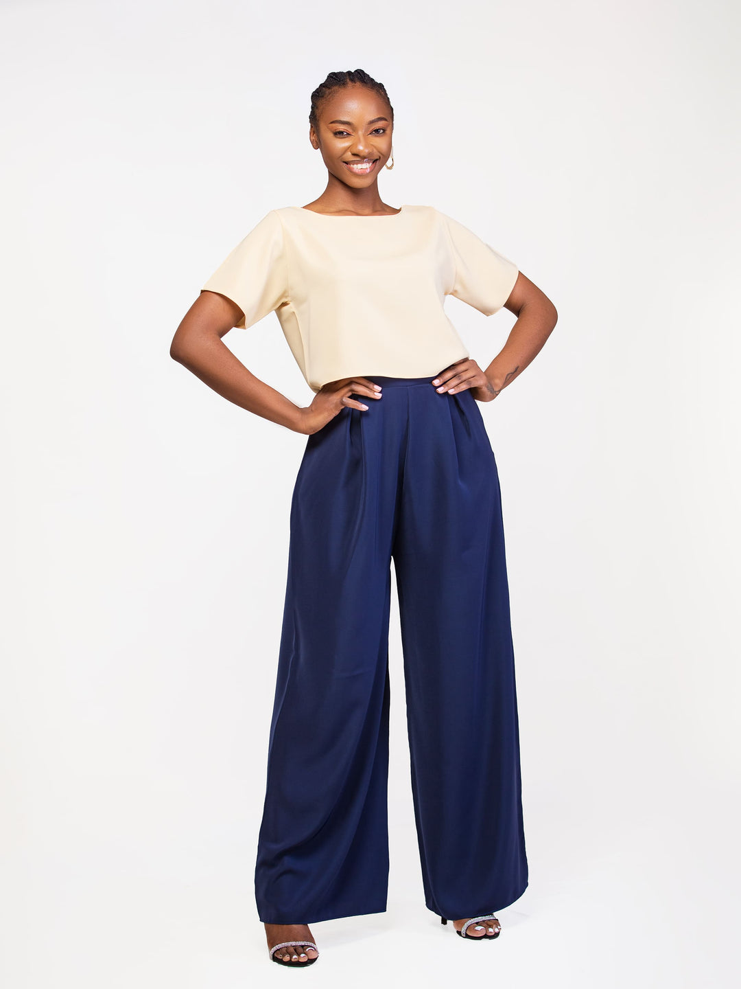Da'Joy Fashions Elara Pant Set - Beige / Navy Blue